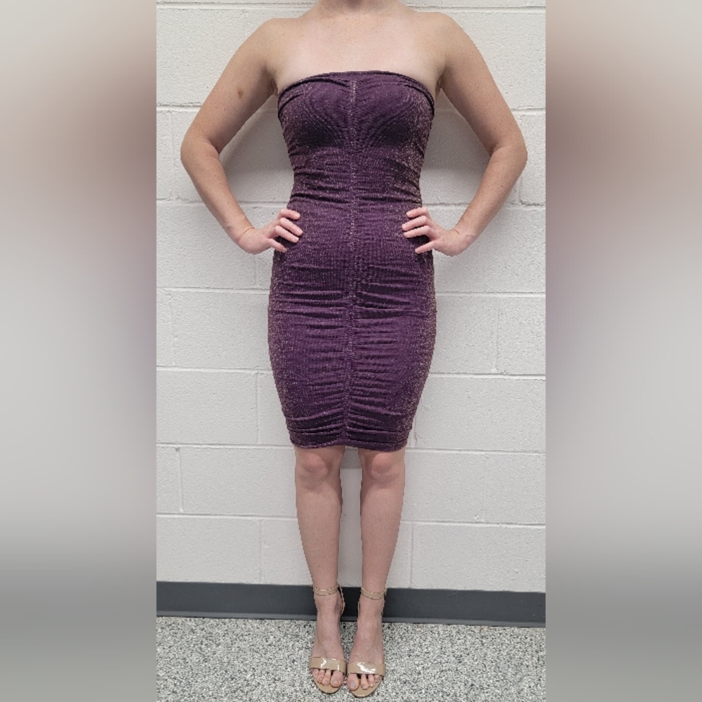 Intimately Purple Gold Bodycon Riched Mini Dress Size XS/S NWOT